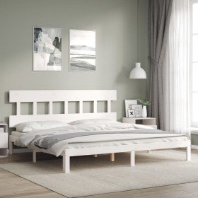 Estructura cama de matrimonio con cabecero madera maciza blanco en Camas y somieres | Comprar online en Foro24