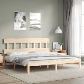 Estructura de cama sin colchón madera maciza de pino 200x200 cm Estructura de cama sin colchón madera maciza de pino 200x200 cm