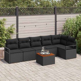 Conjunto de sofá de jardín con cojín 7 pcs Negro Poliratán