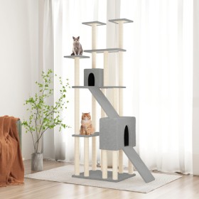 Rascador para gatos con postes de sisal gris claro 190 cm