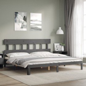 Estructura de cama con cabecero madera maciza gris 200x200 cm Estructura de cama con cabecero madera maciza gris 200x200 cm