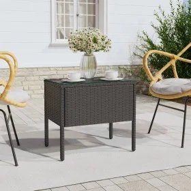 Black synthetic rattan tempered glass side table 53x37x48 cm by vidaXL, Side tables - Ref: Foro24-319400, Price: 32,49 €, Dis...