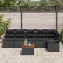 Conjunto de sofá de jardín con cojín 7 pcs Negro Poliratán