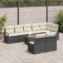 Conjunto de sofá de jardín con cojín 9 pcs Negro Poliratán