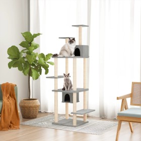 Rascador para gatos con postes de sisal gris claro 176 cm