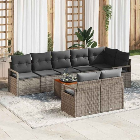 Conjunto de sofá de jardín con cojín 9 pcs Gris Poliratán