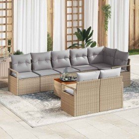 Conjunto de sofá de jardín con cojín 9 pcs Beige Poliratán