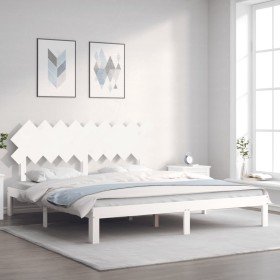 Estructura cama de matrimonio con cabecero madera maciza blanco Estructura cama de matrimonio con cabecero madera maciza blanco