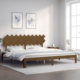 Estructura cama y cabecero madera maciza marrón miel 200x200 cm Estructura cama y cabecero madera maciza marrón miel 200x200 cm