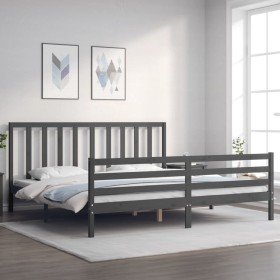 Estructura de cama con cabecero madera maciza gris 200x200 cm Estructura de cama con cabecero madera maciza gris 200x200 cm