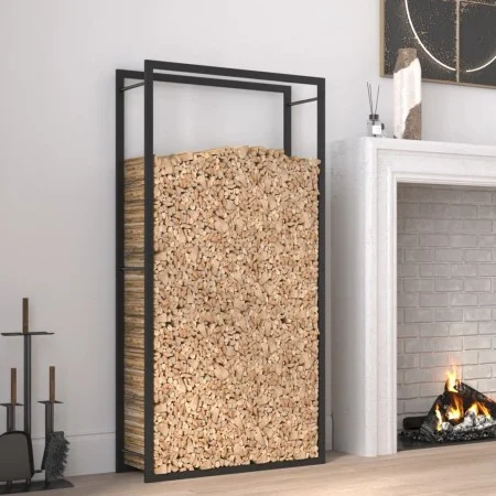 Matte black steel firewood rack 80x28x154 cm by vidaXL, Firewood bags and holders - Ref: Foro24-350308, Price: 45,68 €, Disco...