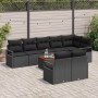 Conjunto de sofá de jardín con cojín 9 pcs Negro Poliratán