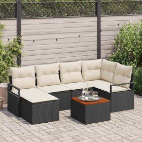 Conjunto de sofá de jardín con cojín 7 pcs Negro Poliratán