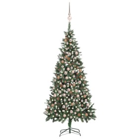 Árbol de Navidad helado con luces, bolas y piñas 210 cm