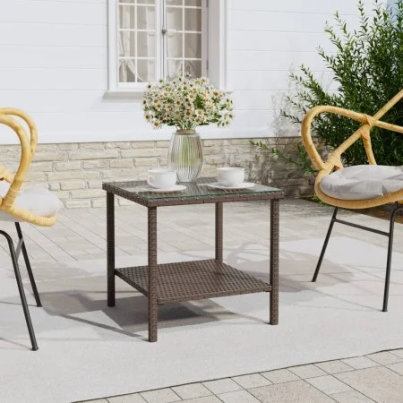 Brown synthetic rattan tempered glass side table 45x45x45cm by vidaXL, Side tables - Ref: Foro24-319399, Price: 35,83 €, Disc...