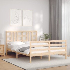 Estructura de cama de matrimonio con cabecero madera maciza Estructura de cama de matrimonio con cabecero madera maciza