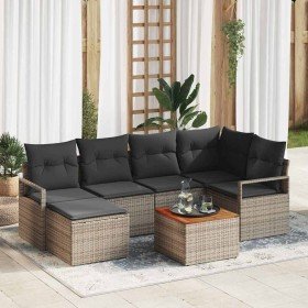 Conjunto de sofá de jardín con cojín 7 pcs Gris Poliratán