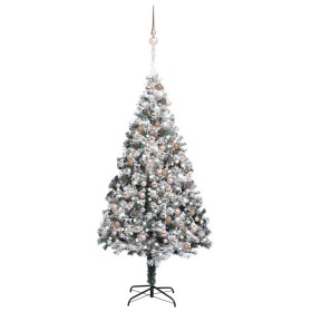 Árbol de Navidad preiluminado con luces y bolas verde 240 cm