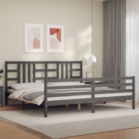 Estructura de cama con cabecero madera maciza gris 200x200 cm Estructura de cama con cabecero madera maciza gris 200x200 cm