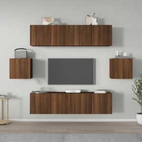 Set de muebles para TV 6 pzas madera contrachapada roble marrón