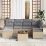 Conjunto de sofá de jardín con cojín 7 pcs Beige Poliratán