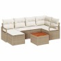 Conjunto de sofá de jardín con cojín 7 pcs Beige Poliratán