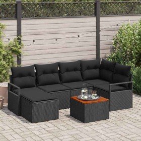 Conjunto de sofá de jardín con cojín 7 pcs Negro Poliratán