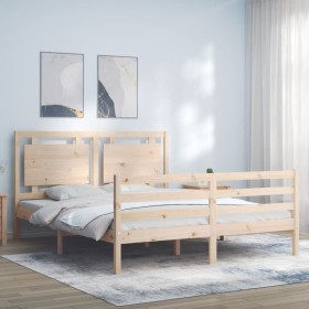 Estructura de cama de matrimonio con cabecero madera maciza Estructura de cama de matrimonio con cabecero madera maciza