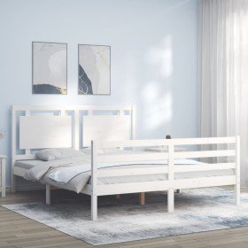 Estructura de cama matrimonio con cabecero madera maciza blanco Estructura de cama matrimonio con cabecero madera maciza blanco