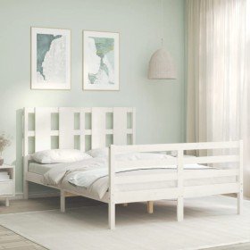 Estructura cama de matrimonio con cabecero madera maciza blanco en Camas y somieres | Comprar online en Foro24
