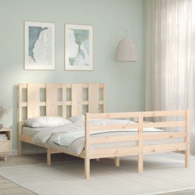 Estructura de cama de matrimonio con cabecero madera maciza Estructura de cama de matrimonio con cabecero madera maciza