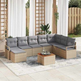 Conjunto de sofá de jardín con cojín 8 pcs Beige Poliratán