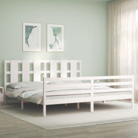Estructura de cama con cabecero madera maciza blanco 200x200 cm Estructura de cama con cabecero madera maciza blanco 200x200 cm