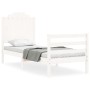 Estructura de cama individual con cabecero madera maciza blanco