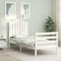 Estructura de cama individual con cabecero madera maciza blanco