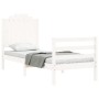 Estructura de cama individual con cabecero madera maciza blanco