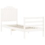 Estructura de cama individual con cabecero madera maciza blanco