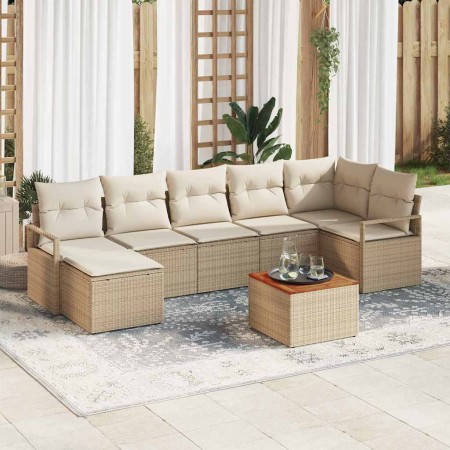 Conjunto de sofá de jardín con cojín 8 pcs Beige Poliratán