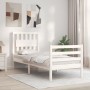 Estructura de cama individual con cabecero madera maciza blanco