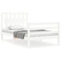 Estructura de cama individual con cabecero madera maciza blanco