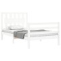 Estructura de cama individual con cabecero madera maciza blanco