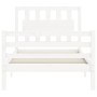 Estructura de cama individual con cabecero madera maciza blanco