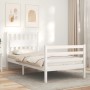 Estructura de cama con cabecero madera maciza blanco
