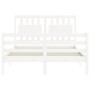 Estructura de cama con cabecero madera maciza blanco 140x190 cm