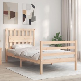 Estructura de cama con cabecero madera maciza 90x200 cm