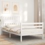 Estructura de cama con cabecero madera maciza blanco 100x200 cm