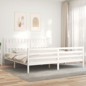 Estructura de cama con cabecero madera maciza blanco 200x200 cm