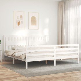 Estructura de cama con cabecero madera maciza blanco 200x200 cm Estructura de cama con cabecero madera maciza blanco 200x200 cm
