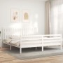 Estructura de cama con cabecero madera maciza blanco 200x200 cm