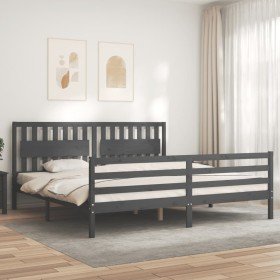 Estructura de cama con cabecero madera maciza gris 200x200 cm en Camas y somieres | Comprar online en Foro24